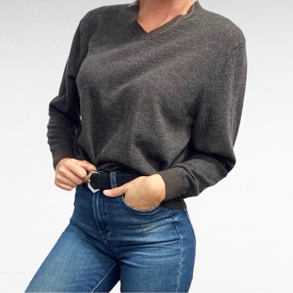 Hart Schaffner Marx Sweaters - Hart Schaffner Marx | Brown Blue Extra Fine Merino Wool Preppy V-Neck Sweater
